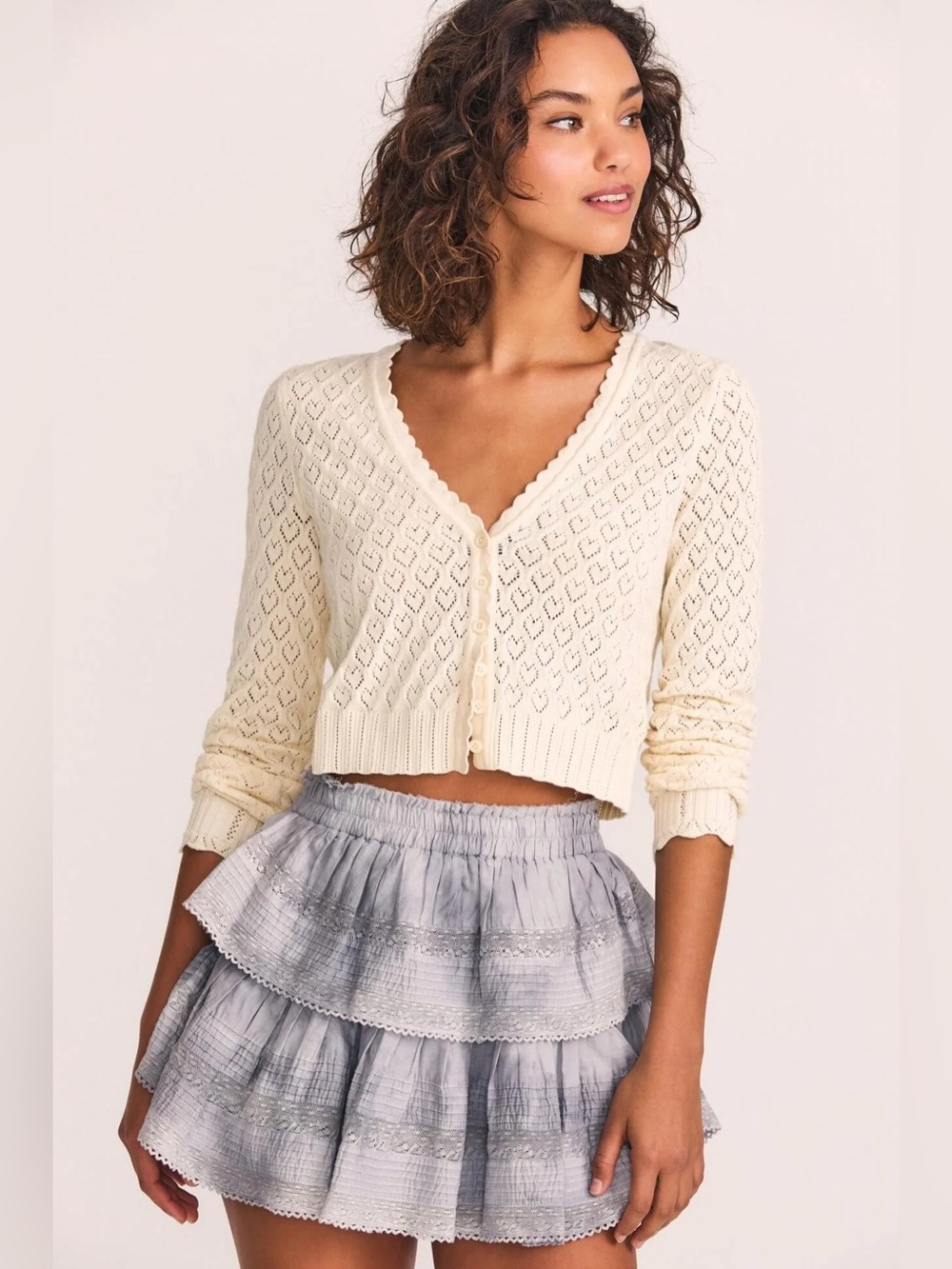 LoveShackFancy Ruffle Mini Skirt In Washed Denim Hand-Dye Size M - Picture 6 of 10
